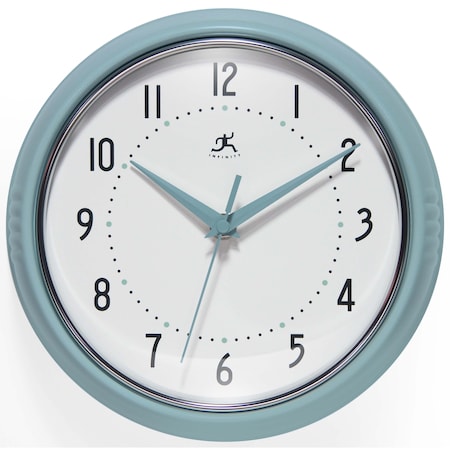 Infinity Instruments Retro Round Baby Blue Wall Clock, 9.5 in. 10940BB